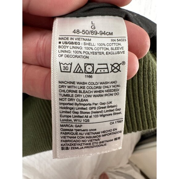 Gap Mens Jacket Sz L Camo Bomber Army Green Pockets 100% Cotton Full Zip Casual - Picture 8 of 13